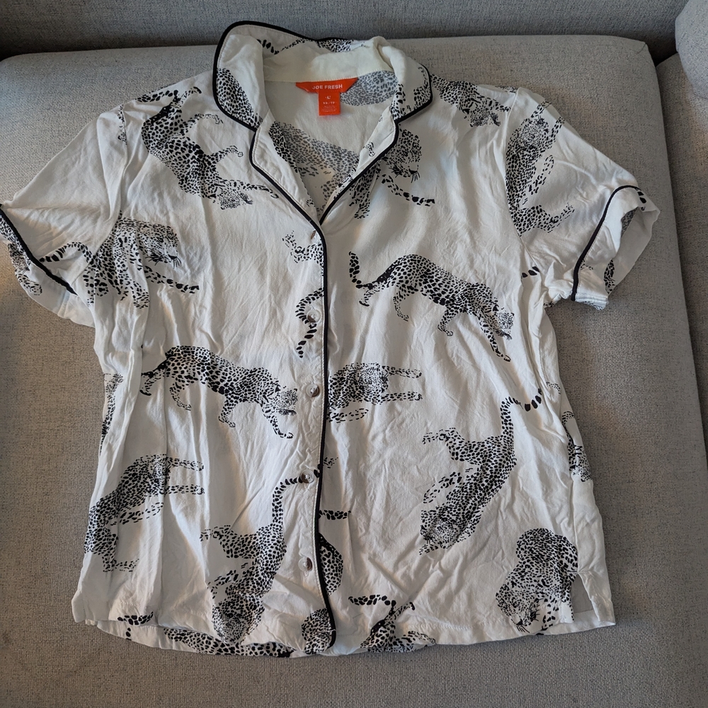 Leopard Print PJ Shirt - White and Black